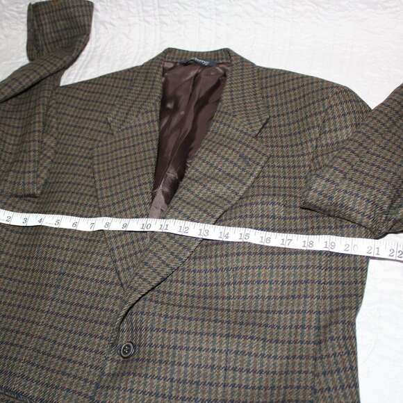 Burberrys Mens Vintage Sport Coat Wool Green Navy Houndstooth see measurements - Picture 8 of 14